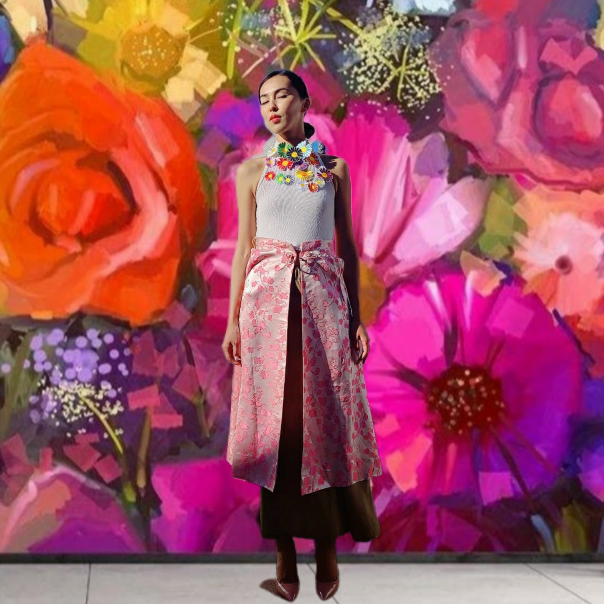 JACQUARD FLORAL OVERLAY SKIRT - Main Image