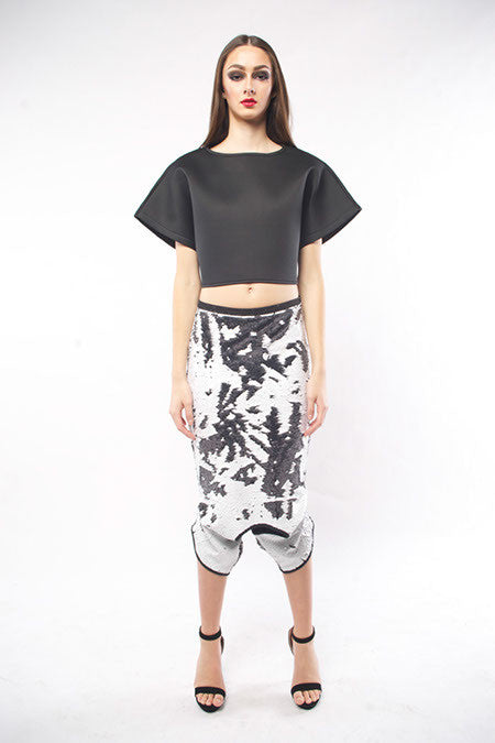 ALTER-EGO-DISTRESSED SEQUINS POTATO SACK SKANT