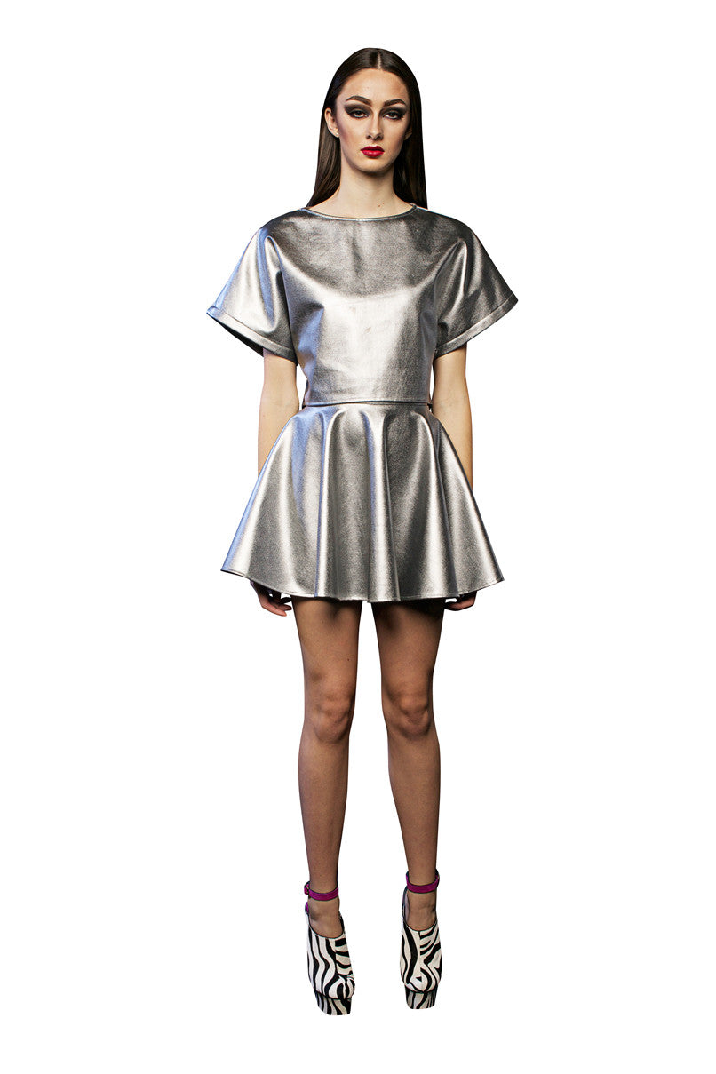 METALLIC SILVER CROPPED SWEATSHIRT