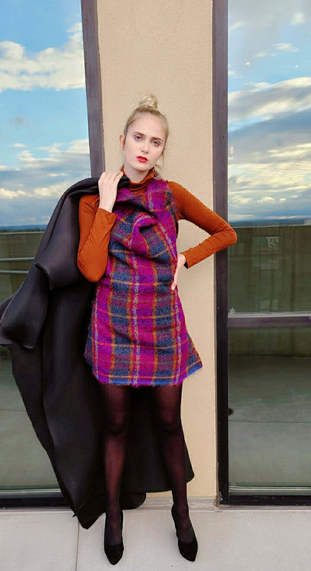 HER PLAID SHIFT DRESS